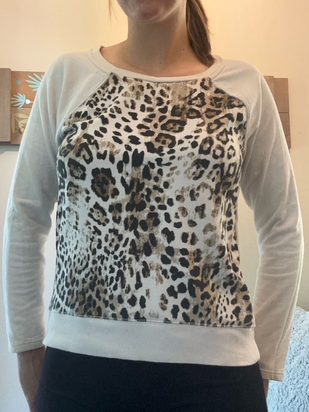 Apt. 9 White Raglan Sweatshirt with Leopard Front